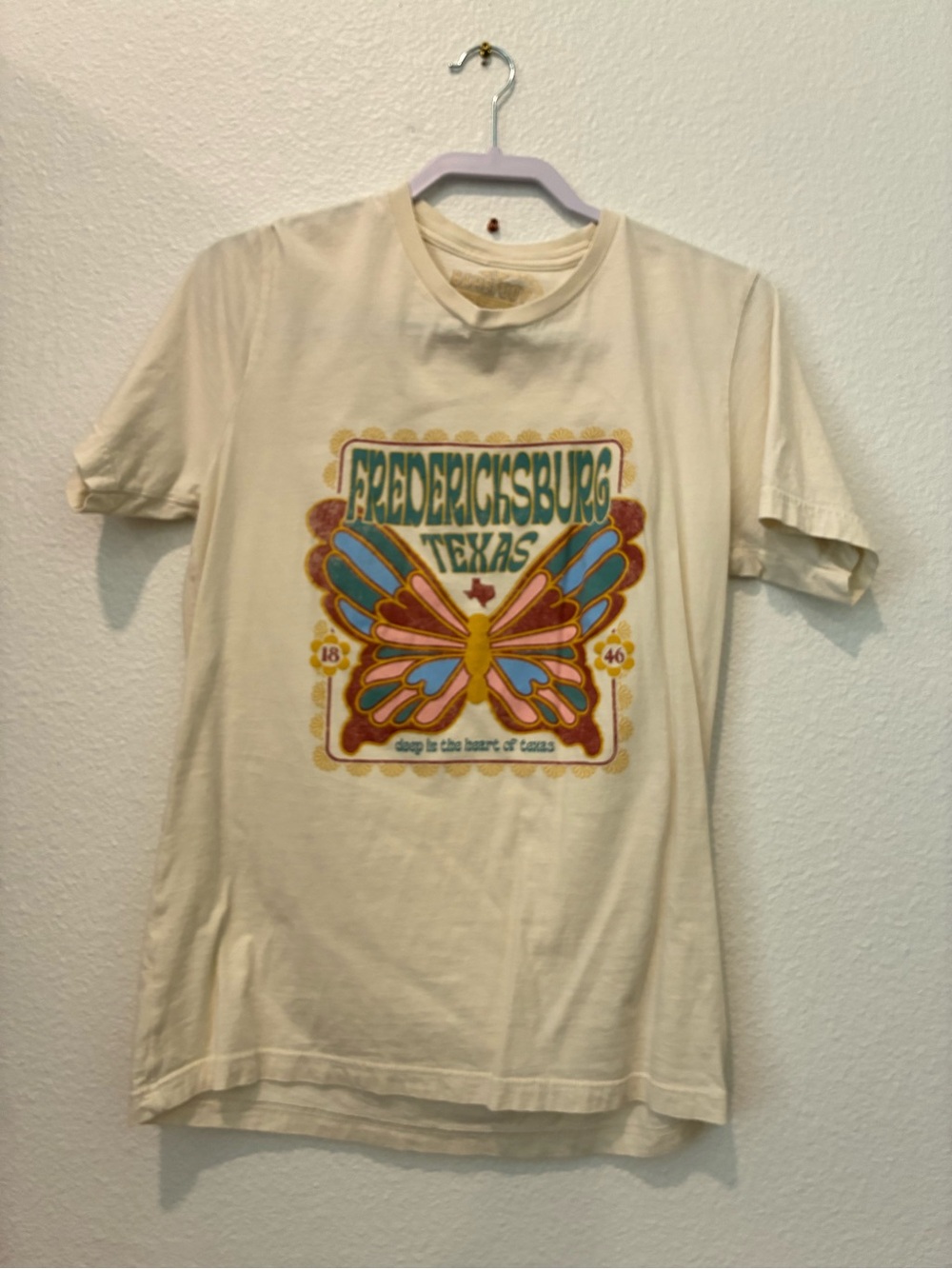 Fredericksburg Texas women’s Graphic Tee - Cream Butterfly Design